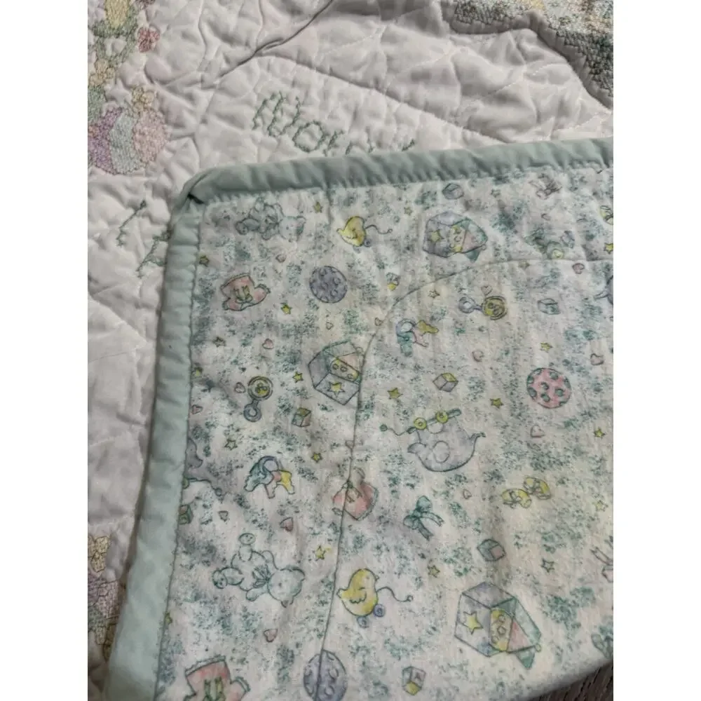 Vintage Precious Moments Cross Stitch Handmade Quilt Now I Lay Me Down 40”X32”